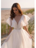 Flutter Sleeves Beaded Ivory Organza Chic Wedding Dress